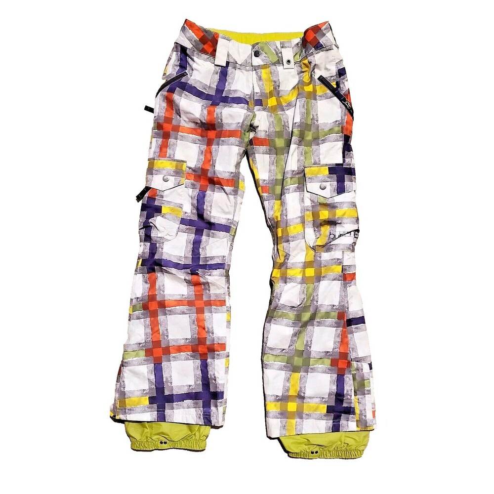 Burton Snow Ski Pants XS Adjustable Waist Lucky Painted Plaid DryRide Waterproof